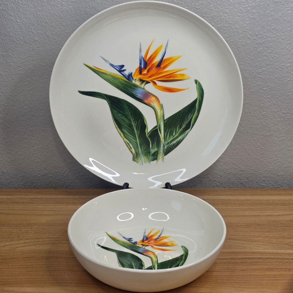 Santa Anita Ware Bird Of Paradise Flowers Of Hawaii Chop Plate & Vegetable Bowl